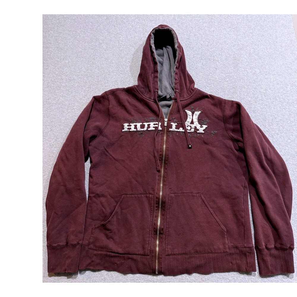 Hurley Mens XL Burgundy Waffle Lined Skull Graphic Zip Up Hoodie MTHZENP